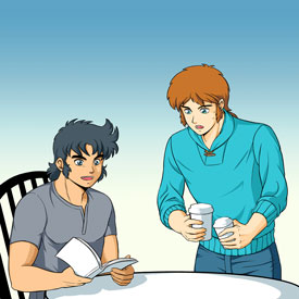 Shin and Shu enjoying the Fanzine